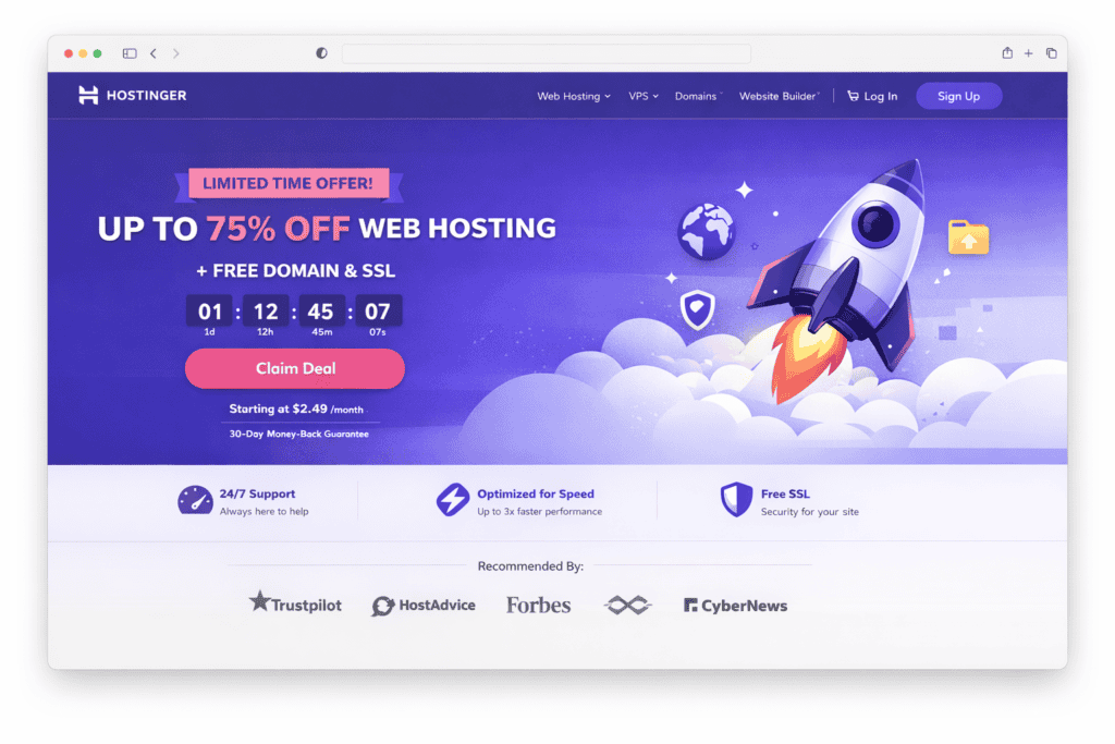 hostinger review homepage