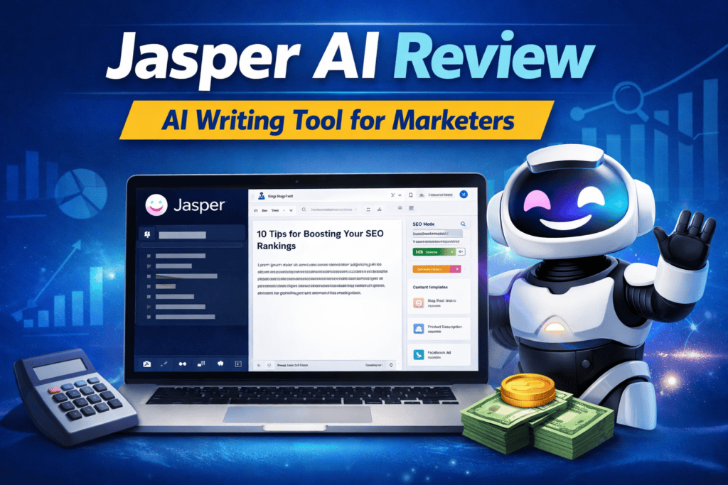 Jasper AI Review dashboard and AI content writing tool