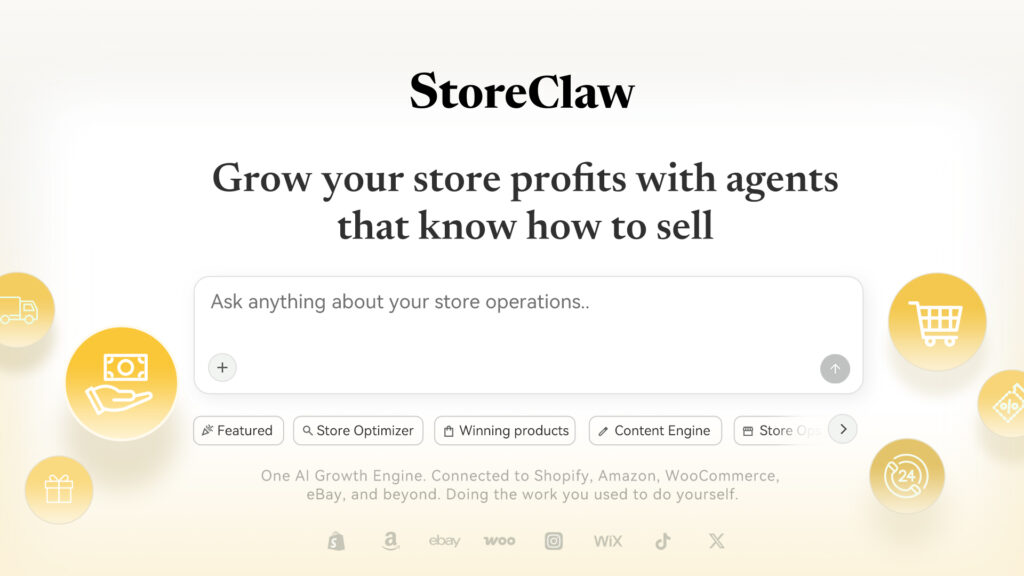 StoreClaw slide showing three seller types: brand owner, Amazon seller expanding to direct-to-consumer, and new seller