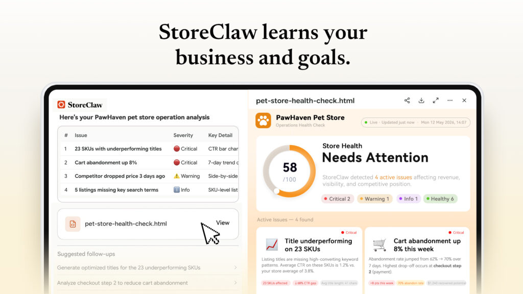 StoreClaw demo weekly operations brief with numbered actions and Approve buttons